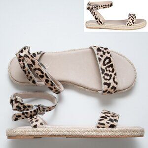 J/Slides Rosie Sandals Calf Hair Espadrille Leopard Print Tan Brown Size 8 NWOT